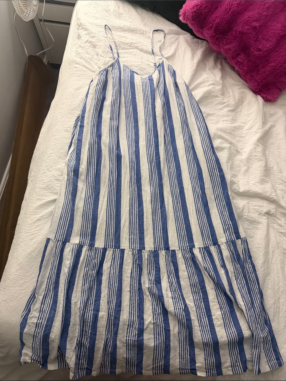 Blue and White Striped Spaghetti Strap Maxi Dress